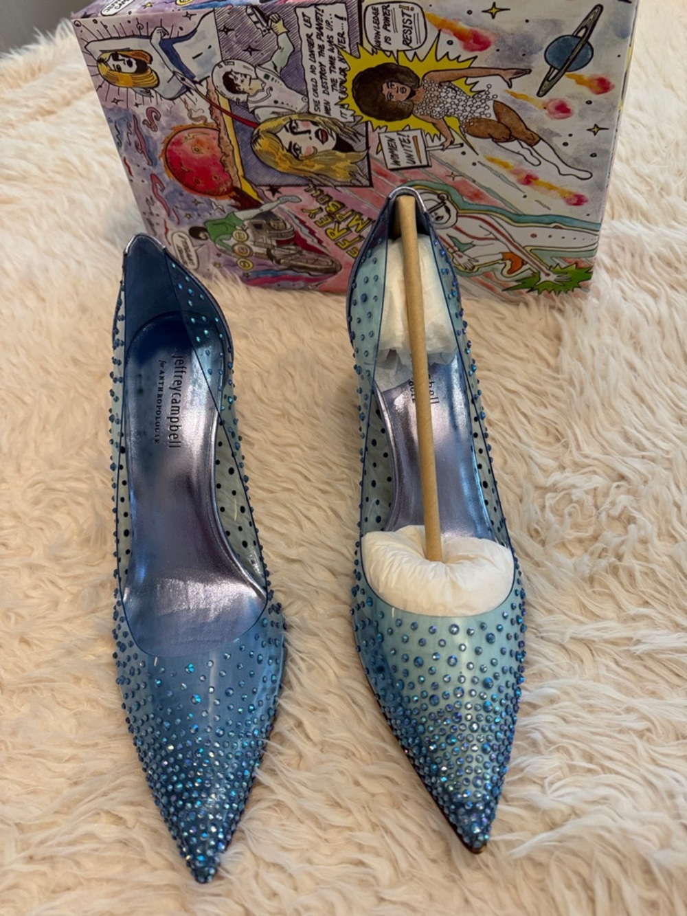 Jeffrey Campbell Ombre Blue Crystal-Studded Pointed Toe Pumps